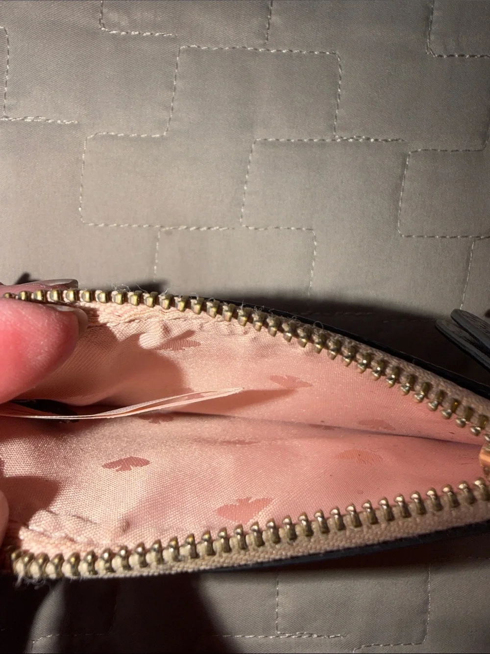 kate spade Black and Blush Leather Small Zip Card Holder
